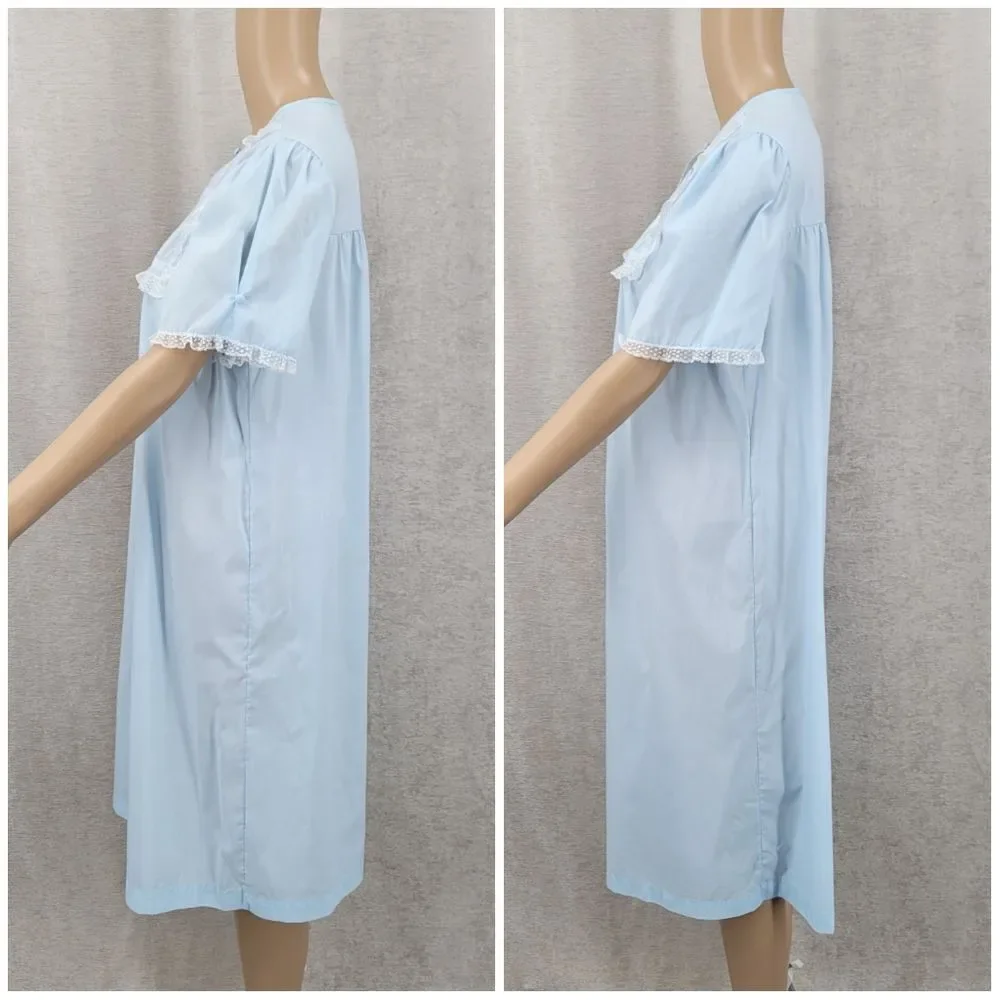 Barbizon Vintage Light Blue Nightgown and Peignoir Robe Set Lace Embroidery